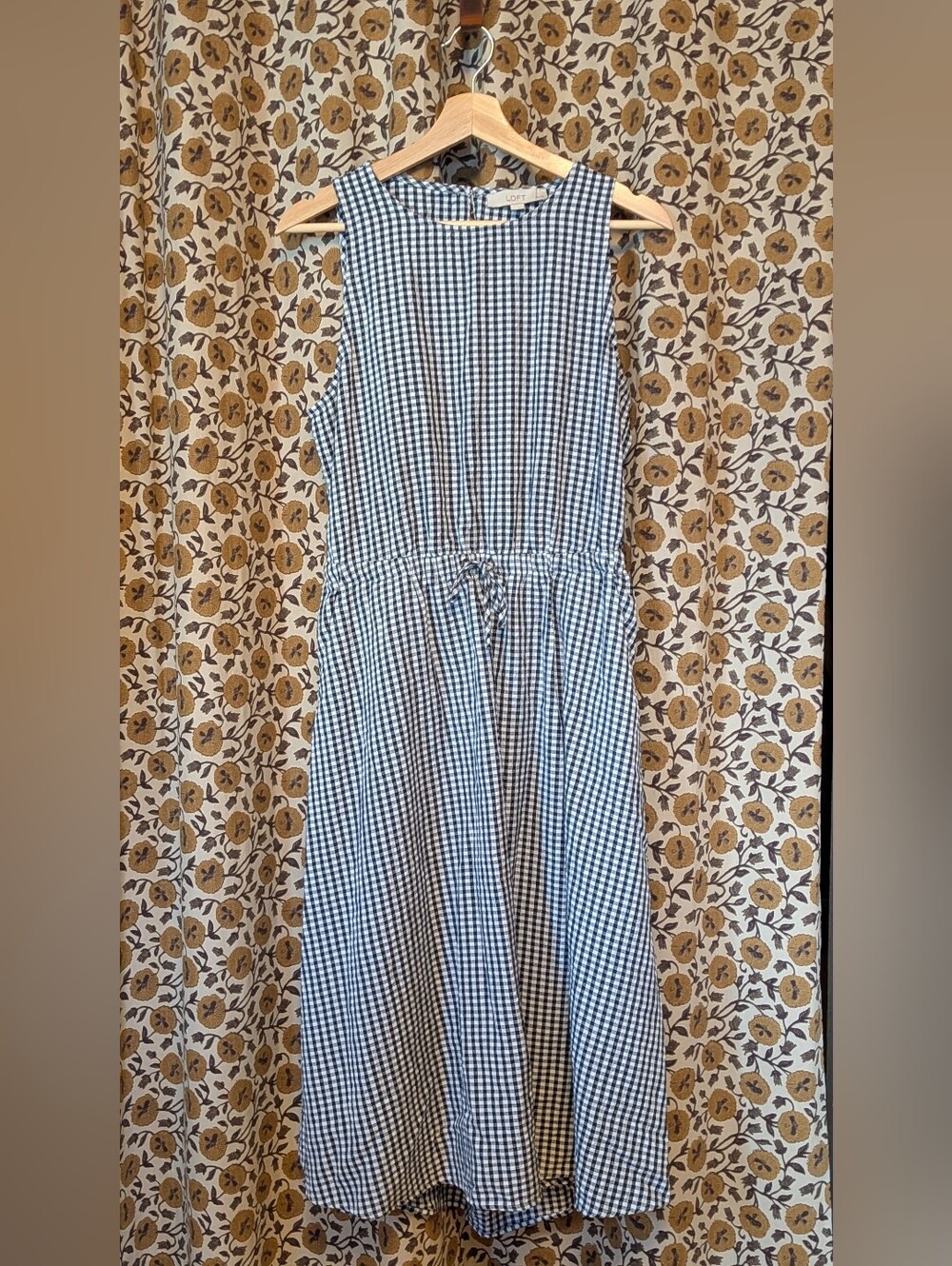 LOFT Black and White Gingham Midi Dress